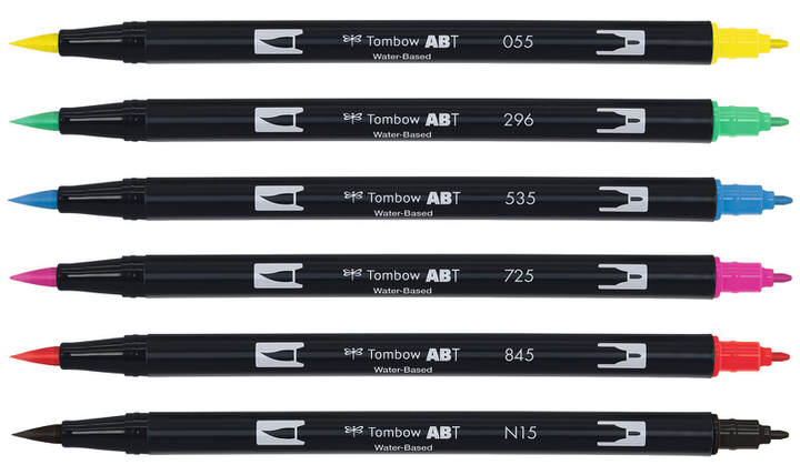 Tombow ABT Dual Brush Pen Primary Colours Set of 6