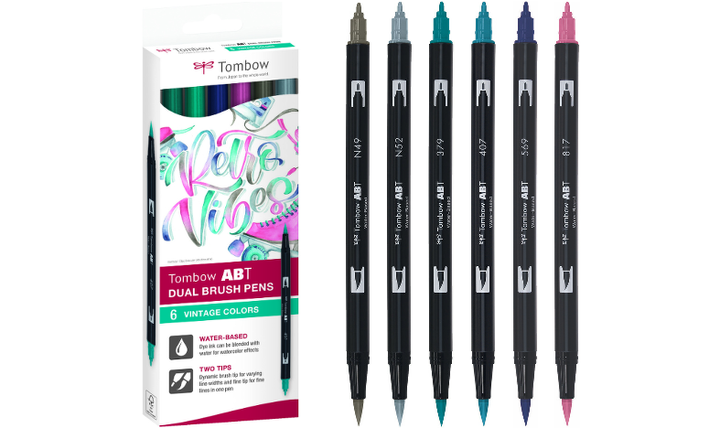 Tombow ABT Dual Brush Pen Vintage Colours Set of 6
