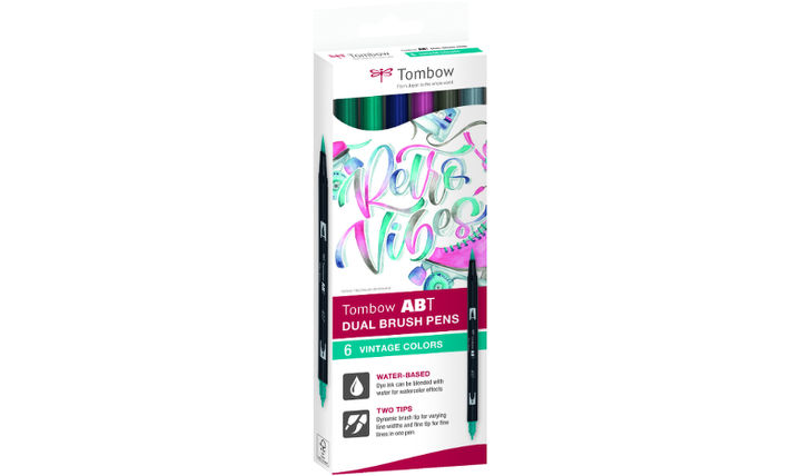 Tombow ABT Dual Brush Pen Vintage Colours Set of 6