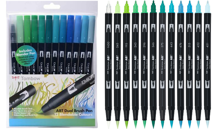 Tombow ABT Dual Brush Pen Ocean Colours Set of 12