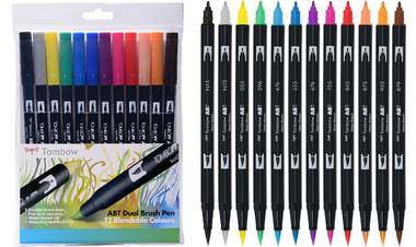 Tombow ABT Dual Brush Pen Primary Colours Set of 12