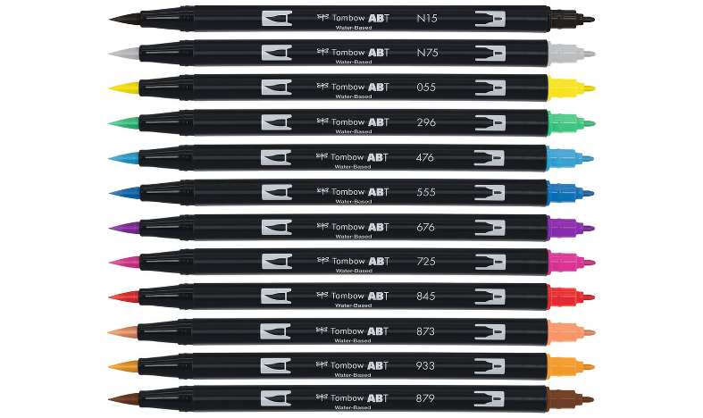 Tombow ABT Dual Brush Pen Primary Colours Set of 12