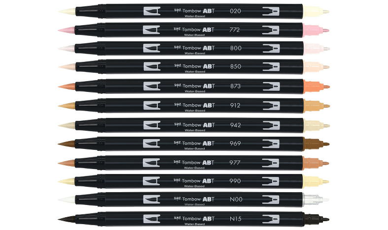 Tombow ABT Dual Brush Pen Skin Tones Set of 12 Dr Pen