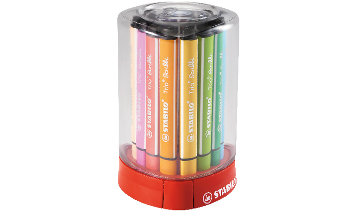 Triangular Fibre-Tip Pen - STABILO Trio Scribbi - Deskset of 12 - Assorted Colours