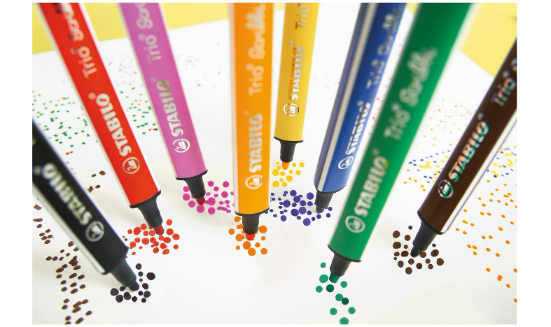 Triangular Fibre-Tip Pen - STABILO Trio Scribbi - Deskset of 12 - Assorted Colours