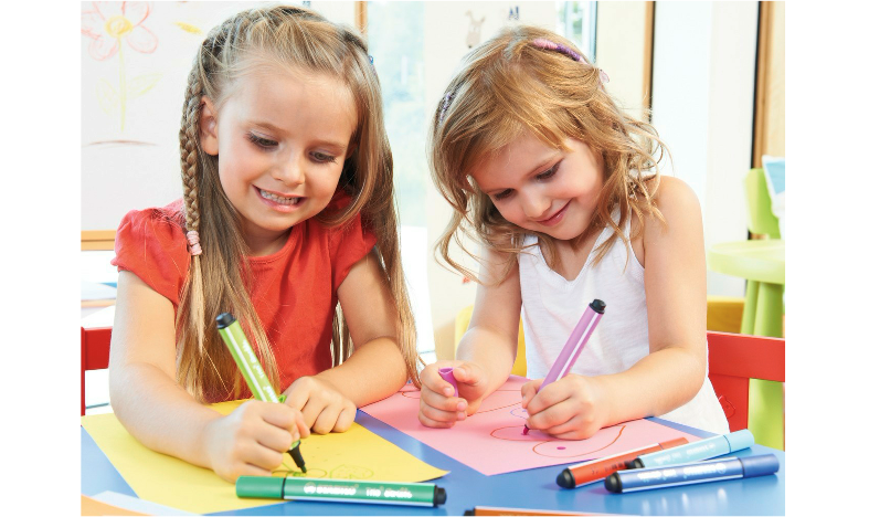 Triangular Fibre-Tip Pen - STABILO Trio Scribbi - Deskset of 12 - Assorted Colours