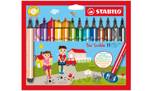 Triangular Fibre-Tip Pen - STABILO Trio Scribbi - Pack of 14 - Assorted Colours
