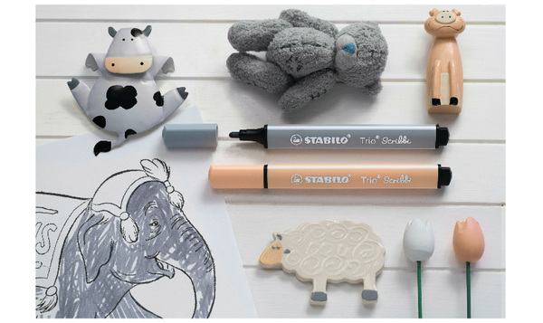 Triangular Fibre-Tip Pen - STABILO Trio Scribbi - Deskset of 12 - Assorted Colours