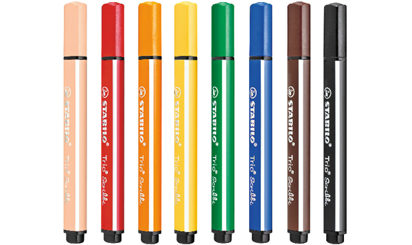 Triangular Fibre-Tip Pen - STABILO Trio Scribbi - Pack of 8 - Assorted Colours