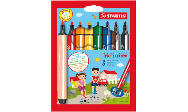 Triangular Fibre-Tip Pen - STABILO Trio Scribbi - Pack of 8 - Assorted Colours