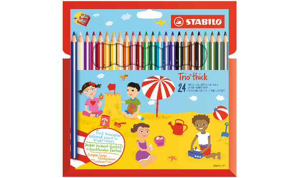 Triangular Colouring Pencil - STABILO Trio thick - Pack of 24 - Assorted Colours with Sharpener
