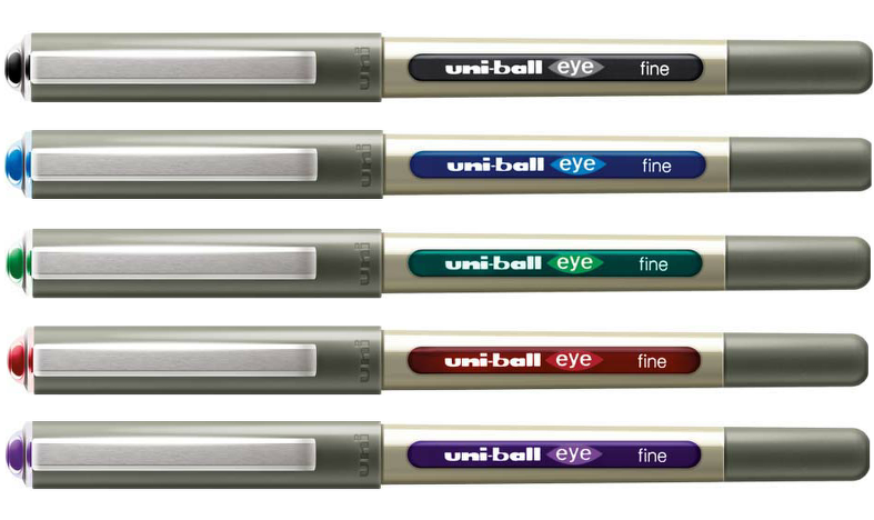 Uni-ball Eye Rollerball Pen UB-157 Set of 5 Assorted (Black Blue Green Red  Violet)