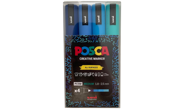 Uni POSCA Marker Pen PC-5M Medium Set of 4 Blues