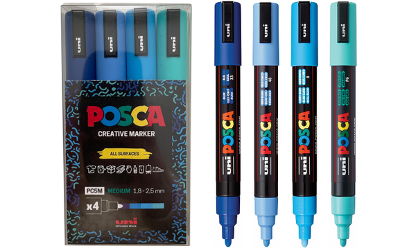 Uni POSCA Marker Pen PC-5M Medium Set of 4 Blues