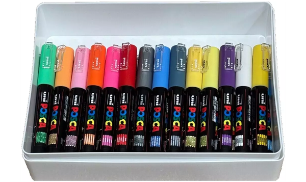 Uni POSCA Marker Pen PC-1M Extra-Fine - Set of 28 Assorted Colours - Gift Boxed