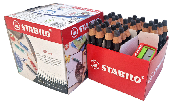 Whiteboard and Flipchart Markers - STABILO MARKdry - Classpack of 30 - Black with 2 x Sharpeners