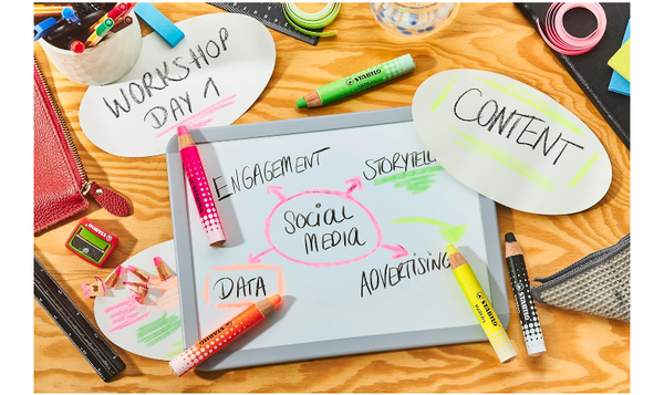 Whiteboard and Flipchart Markers - STABILO MARKdry - Pack of 4 - Assorted Neon Colours with Sharpener + Wiping Cloth