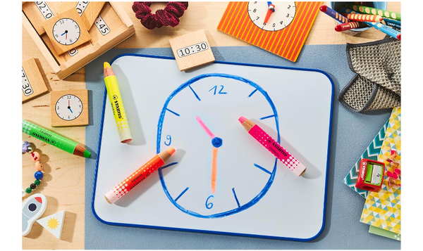 Whiteboard and Flipchart Markers - STABILO MARKdry - Pack of 4 - Assorted Neon Colours with Sharpener + Wiping Cloth