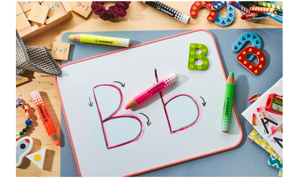 Whiteboard and Flipchart Markers - STABILO MARKdry - Pack of 4 - Assorted Neon Colours with Sharpener + Wiping Cloth