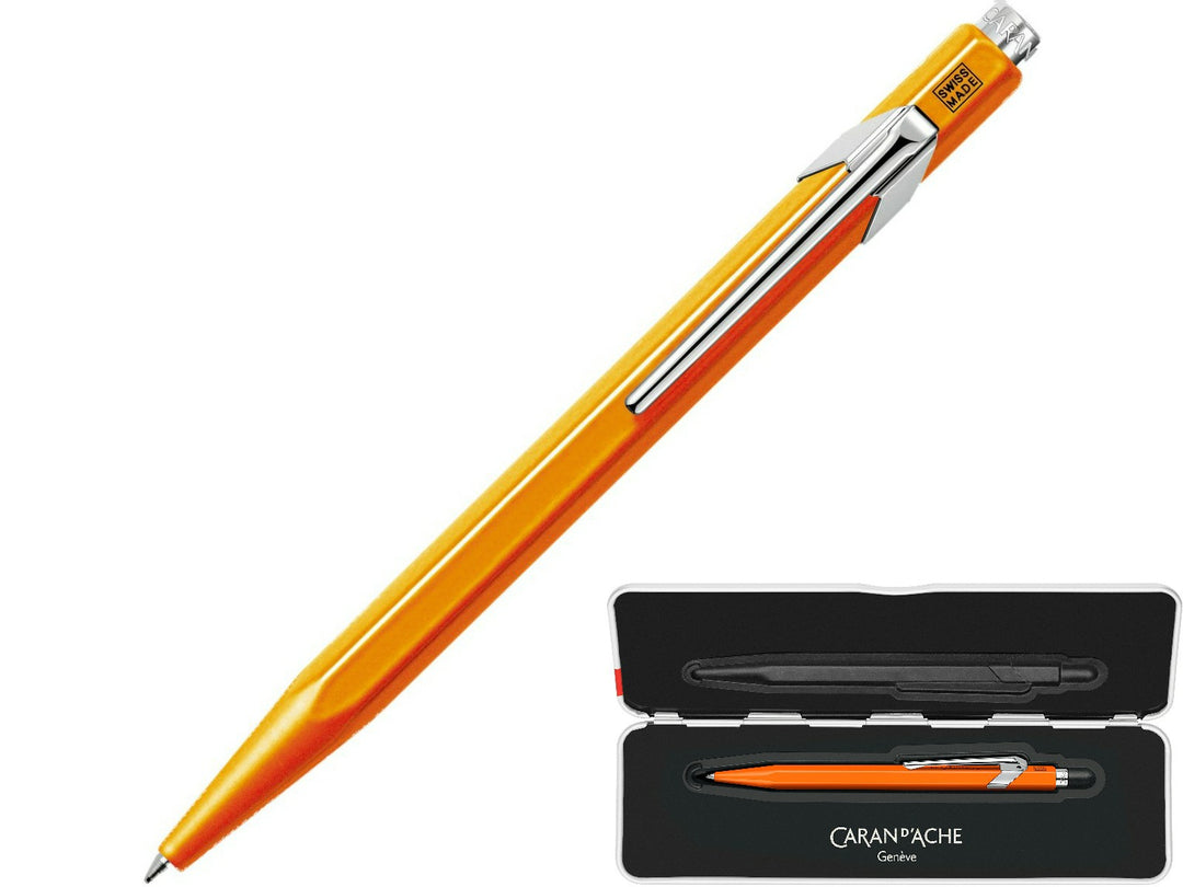 Caran d'Ache 849 ballpoint pen fluo orange with metal tin