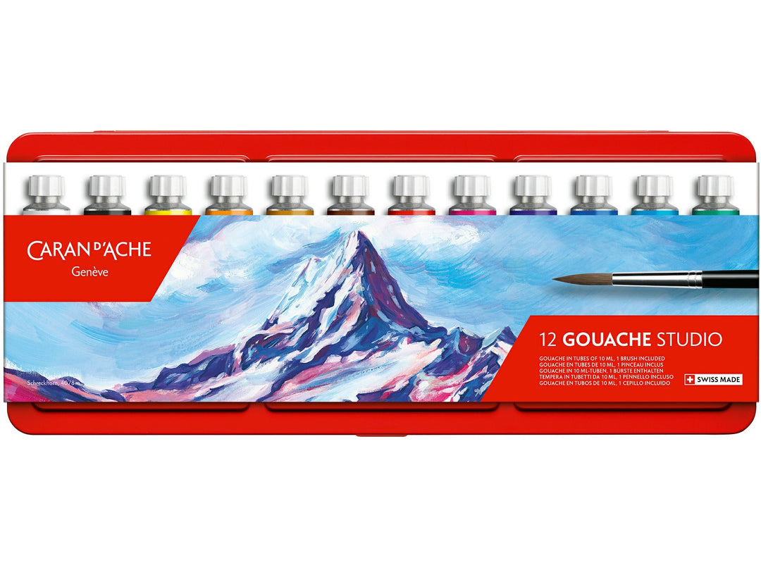 Caran d'Ache Gouache Studio paint tubes set of 12 with brush 10ml