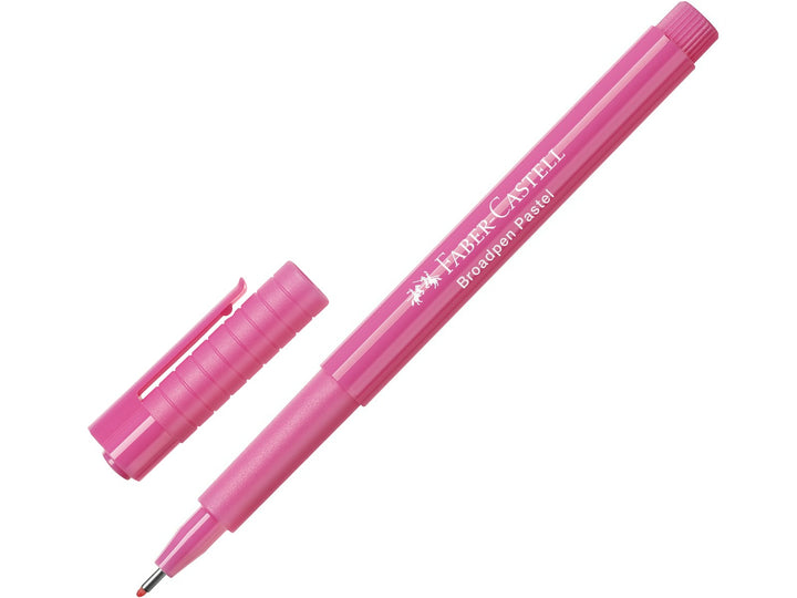 Faber-Castell Broadpen 1554 Fineliner in Pastel Purplepink with cap removed, featuring a durable metal-clad 0.8mm tip, translucent barrel and document-proof ink for smooth everyday writing, note-taking, journaling and colour-coding.