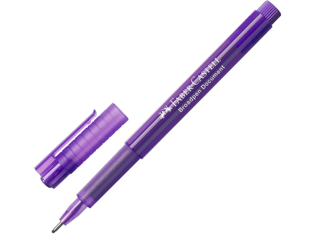 Faber-Castell Broadpen 1554 Fineliner in Violet with cap removed, featuring a durable metal-clad 0.8mm tip, translucent barrel and document-proof ink for smooth everyday writing, note-taking, journaling and colour-coding.