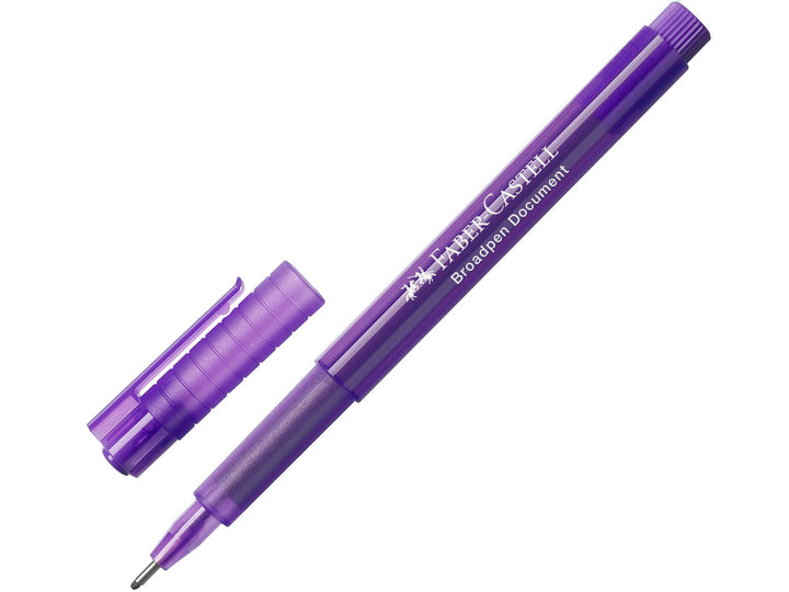 Faber-Castell Broadpen 1554 Fineliner in Violet with cap removed, featuring a durable metal-clad 0.8mm tip, translucent barrel and document-proof ink for smooth everyday writing, note-taking, journaling and colour-coding.