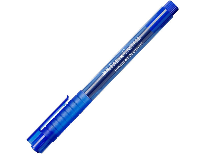 Faber-Castell Broadpen 1554 Fineliner in Blue with cap fitted, featuring a durable metal-clad 0.8mm tip, translucent barrel and document-proof ink for smooth everyday writing, note-taking, journaling and colour-coding.