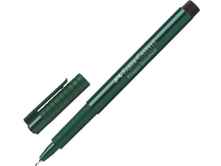 Faber-Castell Finepen 1511 Fineliner 0.4mm in Green with cap removed, featuring a durable metal-clad tip, smooth water-based ink and precise 0.4mm line width for note-taking, journaling, colour-coding and everyday writing.