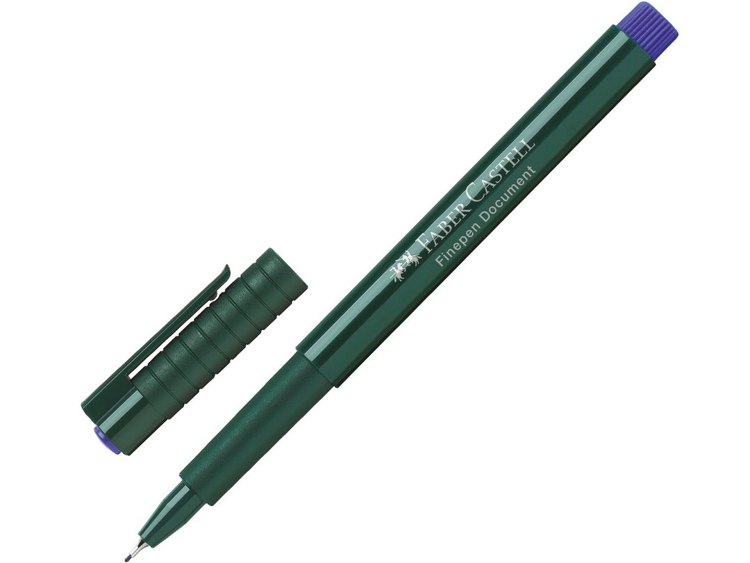 Faber-Castell Finepen 1511 Fineliner 0.4mm in Blue with cap removed, featuring a durable metal-clad tip, smooth water-based ink and precise 0.4mm line width for note-taking, journaling, colour-coding and everyday writing.
