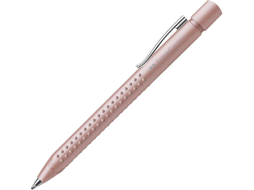 Faber-Castell Grip 2011 Ballpoint Pen XB in Pale Rose featuring an ergonomic triangular barrel, patented soft-grip dots, sturdy metal pocket clip and smooth extra broad blue ink for comfortable everyday writing, note-taking and office use.