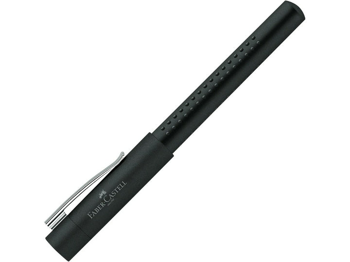 Faber-Castell Grip 2011 Ballpoint Pen in Black featuring an ergonomic triangular barrel with patented Grip dots, retractable push-button mechanism, durable metal pocket clip and smooth everyday writing performance for note-taking, journaling and professional use.