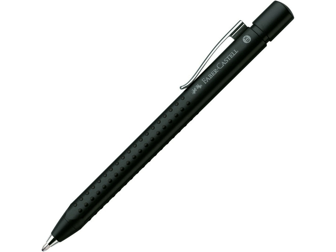 Faber-Castell Grip 2011 Ballpoint Pen in Black featuring an ergonomic triangular barrel with patented Grip dots, retractable push-button mechanism, durable metal pocket clip and smooth everyday writing performance for note-taking, journaling and professional use.