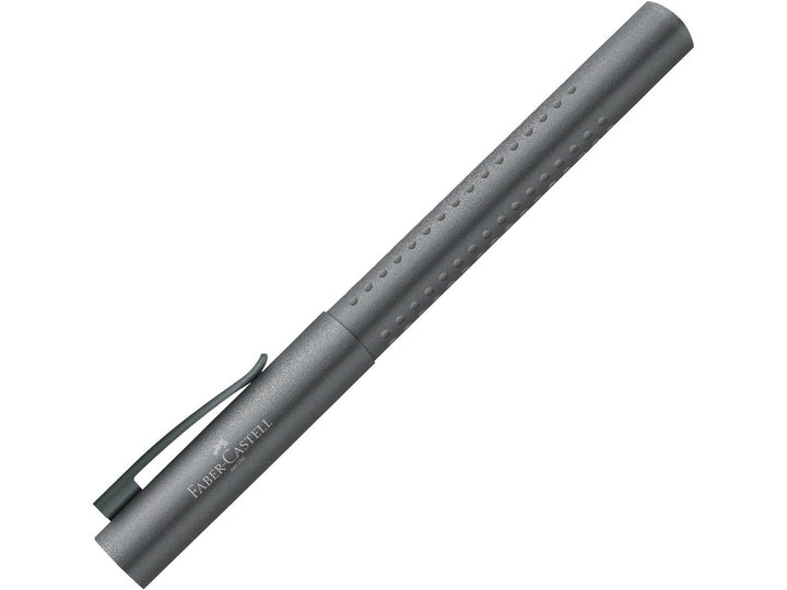 Faber-Castell Grip Edition Fountain Pen EF in Anthracite with cap fitted, featuring an ergonomic non-slip grip dot design, durable metal pocket clip, lightweight barrel and contemporary textured Anthracite finish for everyday handwriting, journaling, note-taking and professional writing.