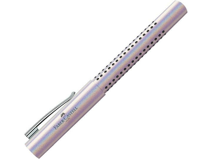 Faber-Castell Grip Edition Glam Ballpoint Pen in Pearl featuring a shimmering pearl-effect barrel with ergonomic Grip dots, retractable push-button mechanism, durable metal pocket clip and smooth everyday writing performance for note-taking, journaling and professional use.