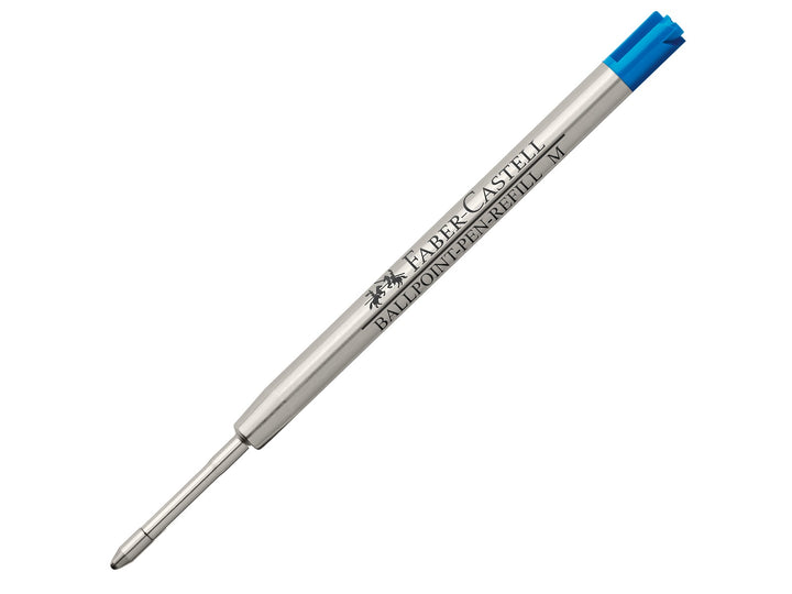 Faber-Castell Large Capacity Ballpoint Pen Refill M in Blue shown without packaging, featuring a large-capacity metal refill cartridge with medium tip, smooth blue ink and document-proof writing performance for compatible Faber-Castell ballpoint pens.