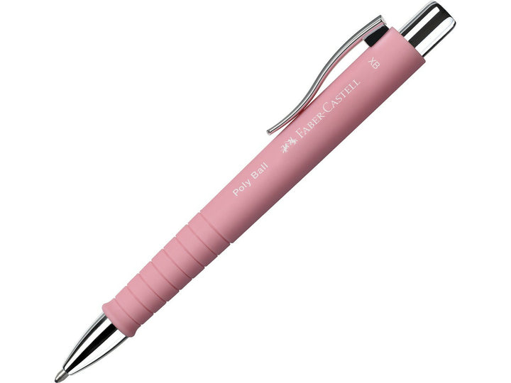 Faber-Castell Poly Ball Ballpoint Pen XB in Rose featuring an ergonomic soft-touch grip zone, extra broad blue ink refill, polished metal clip and refillable design for smooth, comfortable everyday writing and note-taking.
