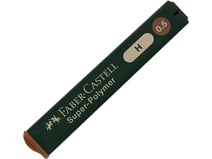 Faber-Castell Super-Polymer Fineline Leads 0.5mm H refill tube containing 12 extra break-resistant graphite leads, designed for precise writing, technical drawing, drafting and use in compatible 0.5mm mechanical pencils.