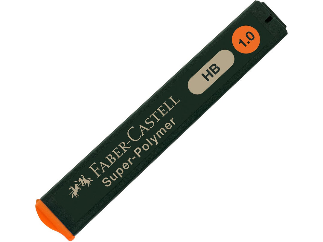 Faber-Castell Super-Polymer Fineline Leads 1.0mm HB refill tube containing 12 extra break-resistant graphite leads, designed for smooth writing, sketching, drafting and use in compatible 1.0mm mechanical pencils.