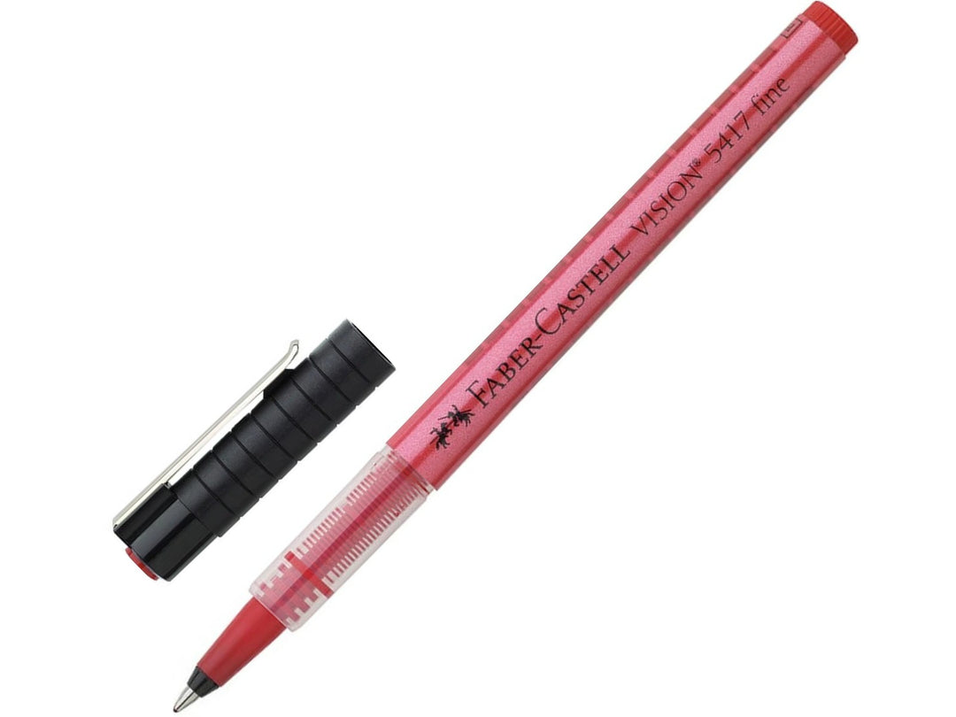 Faber-Castell Vision 5417 Ink Roller in Red featuring a fine conical rollerball tip, document-proof pigment ink, transparent ink-view barrel, secure capped design and smooth liquid ink flow for everyday writing, note-taking and professional use.