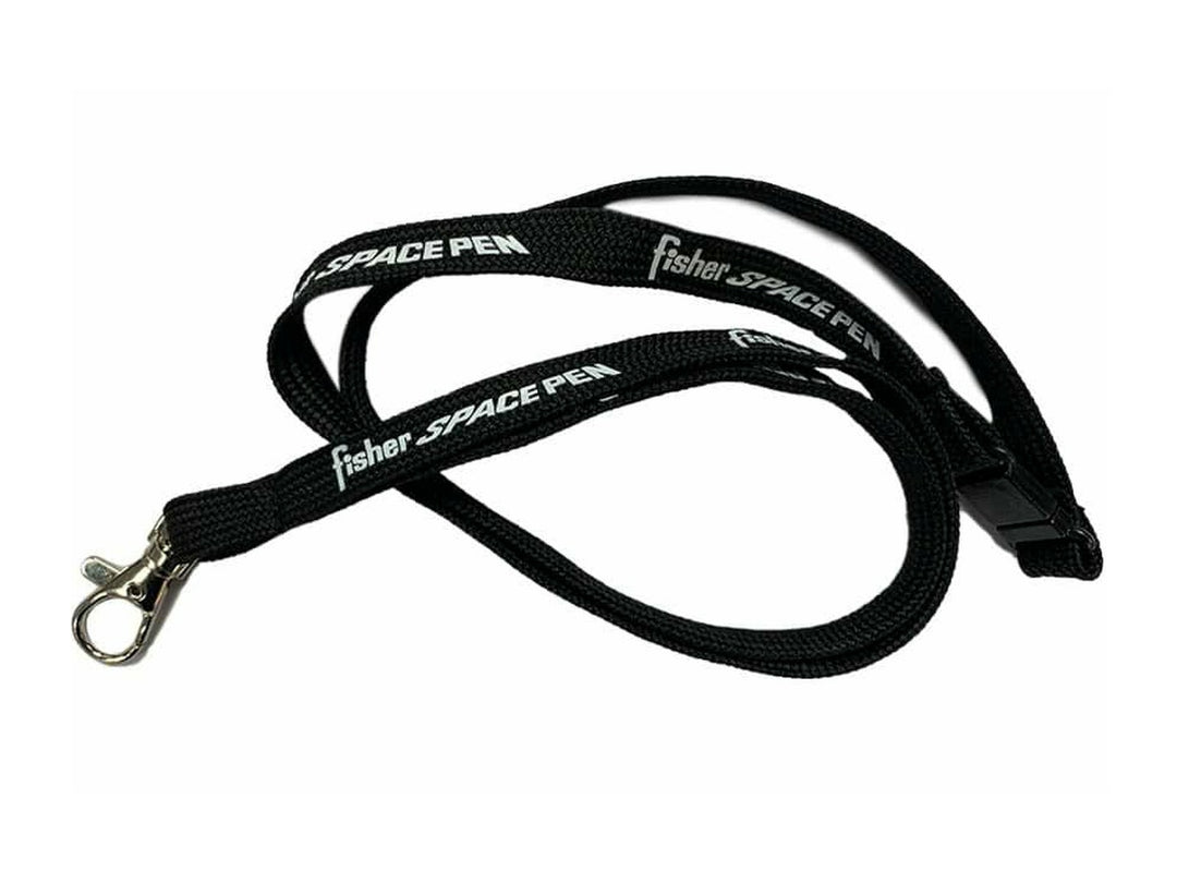 Fisher Space Pen branded black lanyard with metal clip attachment