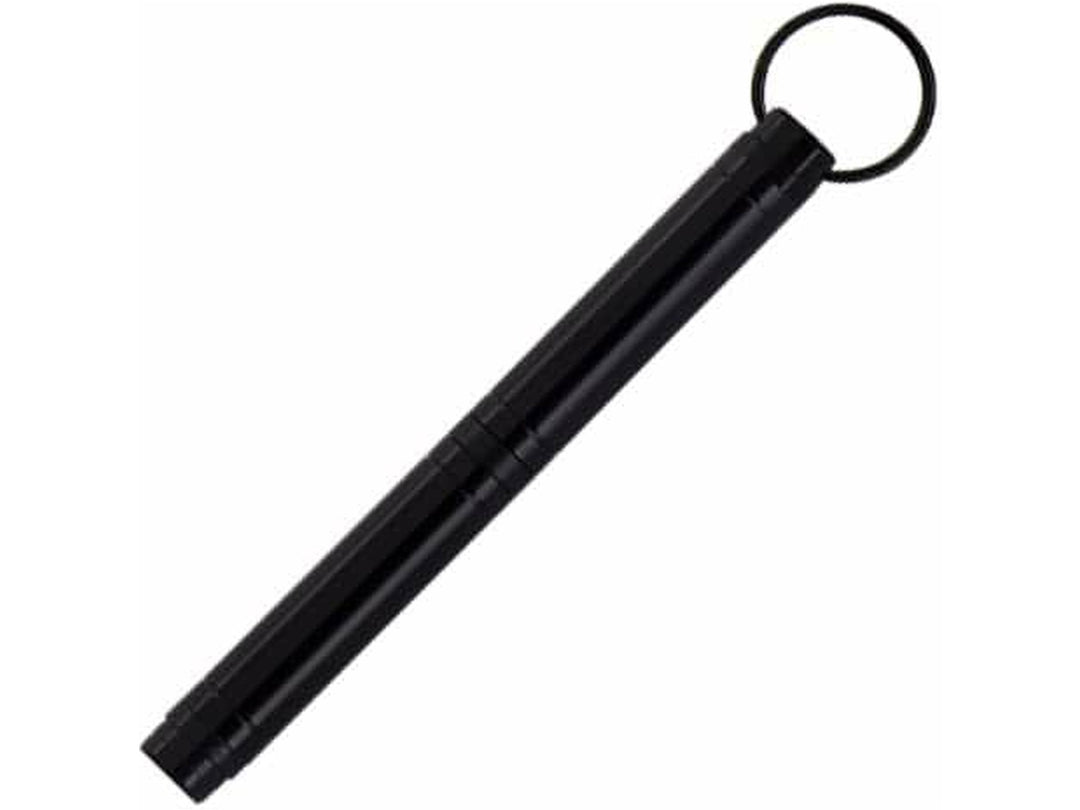 Fisher Space Pen Backpacker black ballpoint pen showing compact body with integrated keyring