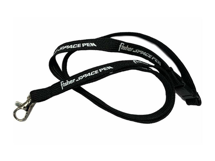 Fisher Space Pen branded black lanyard with metal clip attachment