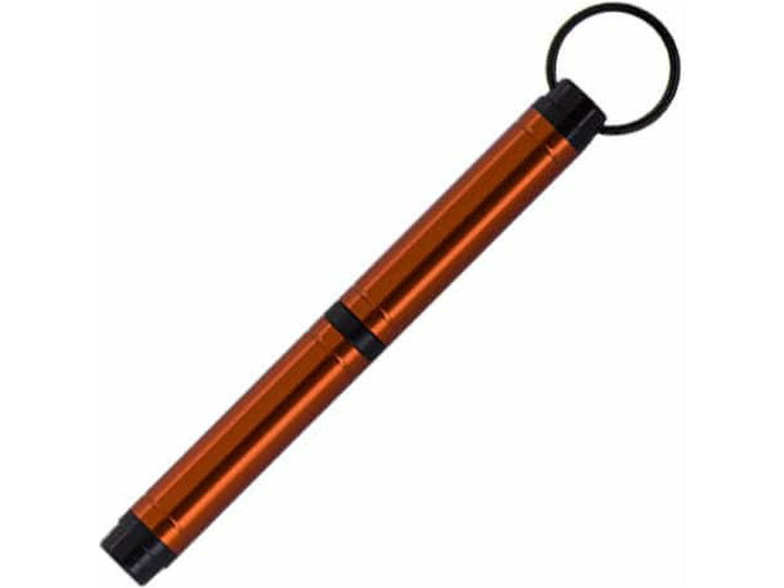 Fisher Space Pen Backpacker black ballpoint pen showing compact body with integrated keyring