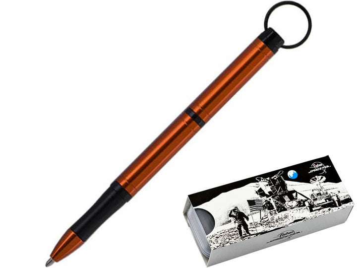 Fisher Space Pen Backpacker orange ballpoint pen with keyring and Moonscape gift box packaging