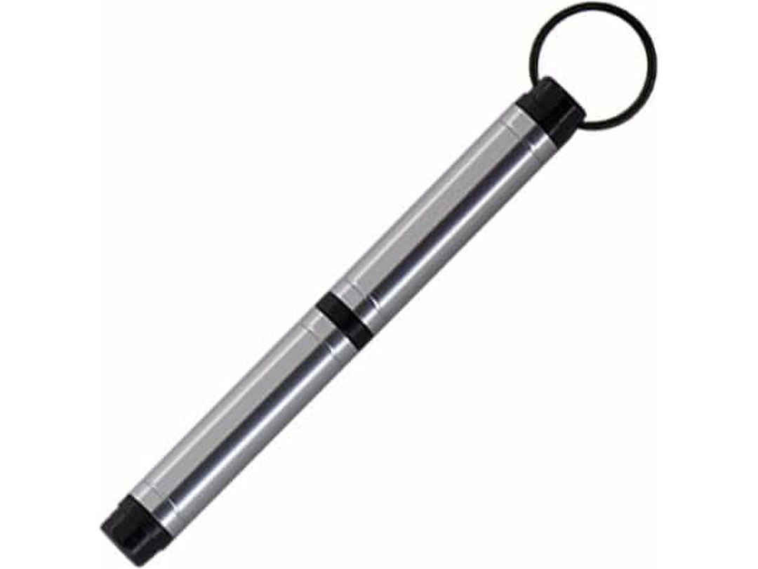 Fisher Space Pen Backpacker silver ballpoint pen showing compact body with integrated keyring
