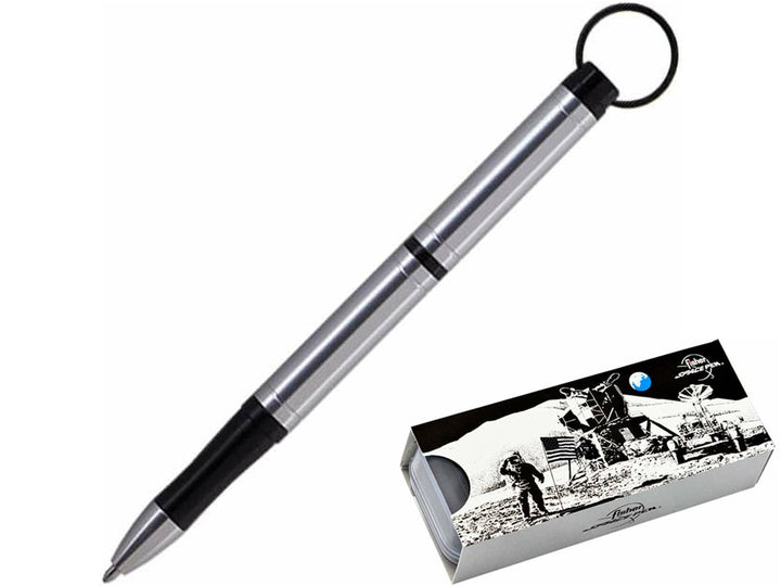 Fisher Space Pen Backpacker silver ballpoint pen with keyring and Moonscape gift box packaging