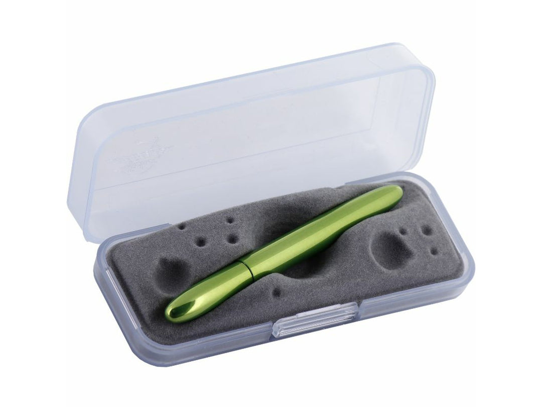 Fisher Space Pen Bullet Aurora Borealis Lime Green ballpoint pen in protective case with foam insert
