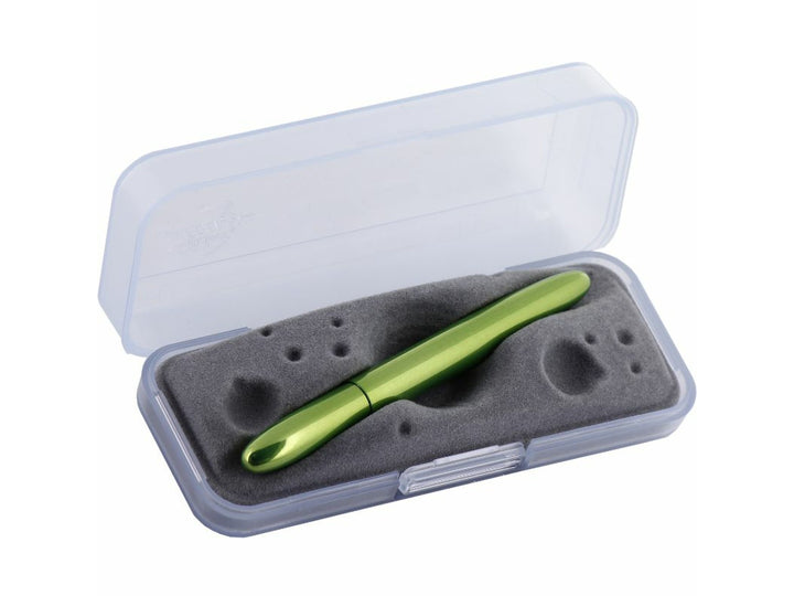 Fisher Space Pen Bullet Aurora Borealis Lime Green ballpoint pen in protective case with foam insert